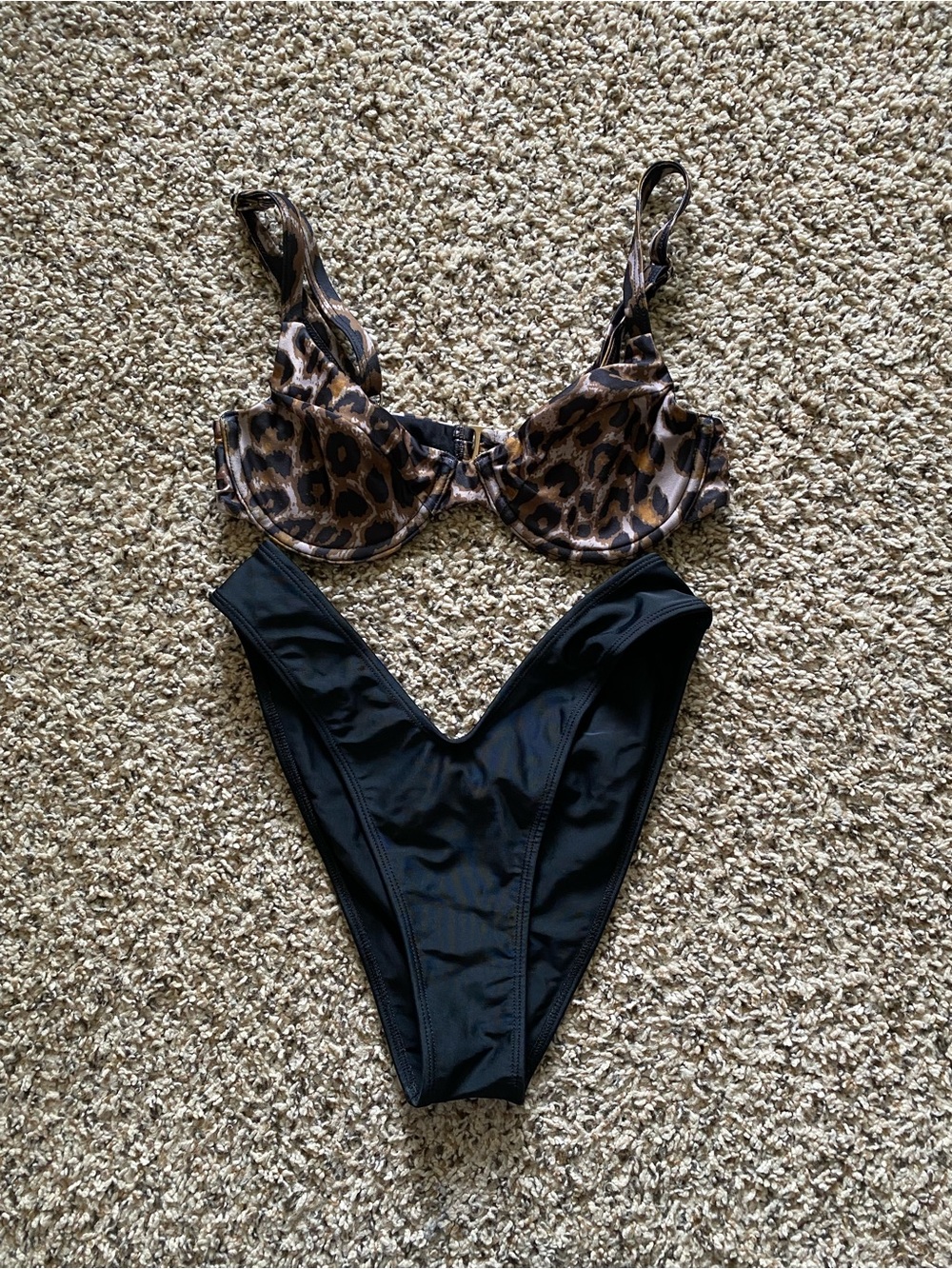 Revolve LPA Bikini Set Cheetah Leopard Print High Waisted Black Cheeky Small